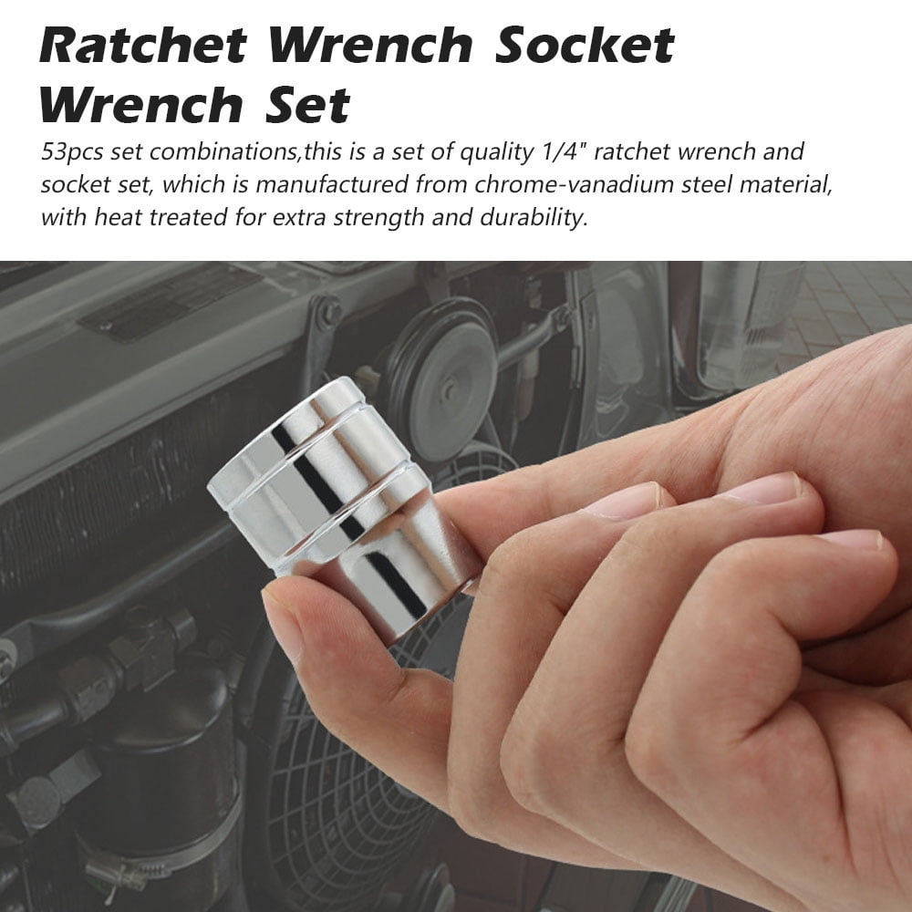 Socket Set Justech 53PCs 1//4 Socket Wrench Spanner Set Chrome-Vanadium Steel with S2 Bits Set Quick Release Ratchet Wrench Car Repairing Tool Kits for DIY Car Repair Household Maintenance