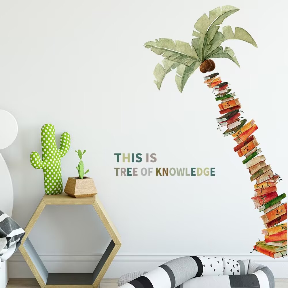 Book Tree Wall Decals Peel and Stick , Coconut tree decals，Green Tropical Plants Wall Stickers & Murals for Reading Corner Classroom Library Wall Decor ,School Counselors' Supplies - Gifts