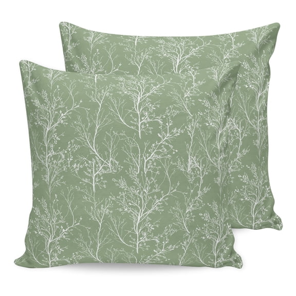 Pillow Covers 16x16 Set of 2, Sage Green Botanical Throw Pillow Covers Decorative Couch Cushion Cover, Vintage Floral Plants Branch Microfiber Soft Square Pillowcases for Bedroom Living Room Sofa