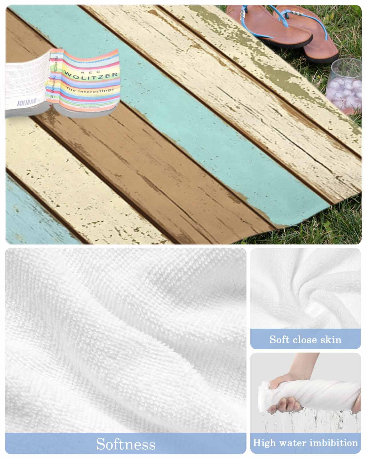 Farmhouse Teal Brown Beach Towels Oversized Super Absorbent, Ombre Wooden Vintage Lightweight Bath Towel Quick Dry Sets For Bathroom/Pool/Rv Camping/Beach Play/Gym Room/Picnic 30"x60"