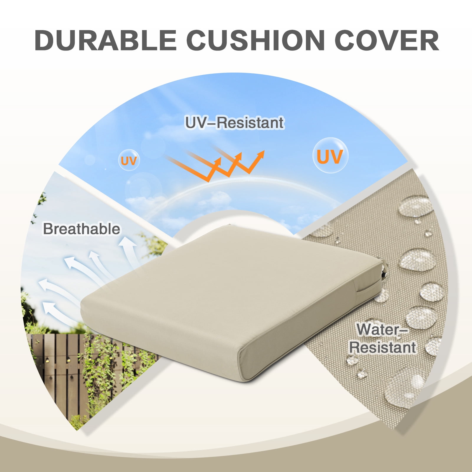 Aoodor Outdoor Seat Pads Chair Cushion W24''xD24'', Fade-resistant Polyester, Removable Cover with Hidden Zipper,Adaptable Secure Ties for patio, garden, or terrace, Set of 2