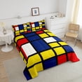 thumbnail image 3 of YST Geometry Decor Comforter Set For Teens, Geometric Grid Plaid Bedding Set Dark Blue Yellow Checkered Quilt Soft Microfiber Lightweight Bedding Comforter Sets For Kids Adult Women, Full, 3 of 6