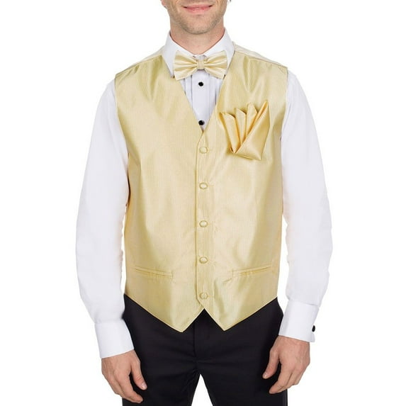 Men's Solid Fomal Vest, Bow Tie, & Hanky Cream for Tuxedo and Suit