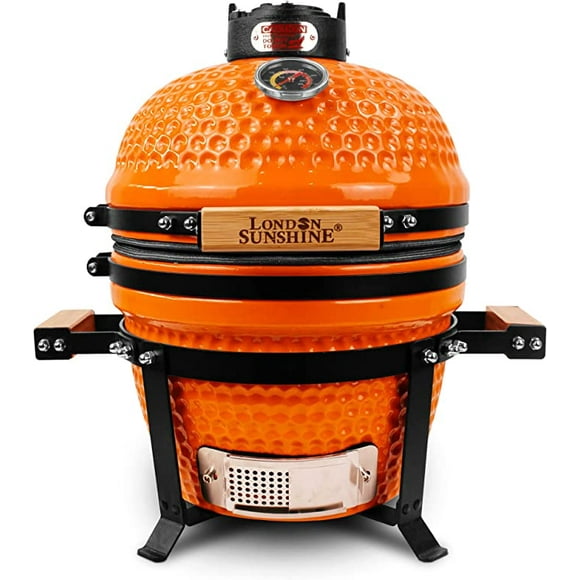 London Sunshine Ceramic Charcoal BBQ Kamado Grill 13 inch Portable Tabletop Grill-Orange