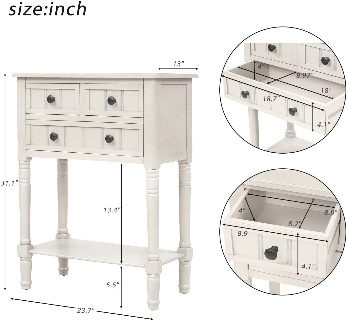 Harper & Bright Designs Narrow Console Table Entryway Table Slim Sofa Table with Three Storage Drawers and Bottom Shelf Wood Side Table for Living Room