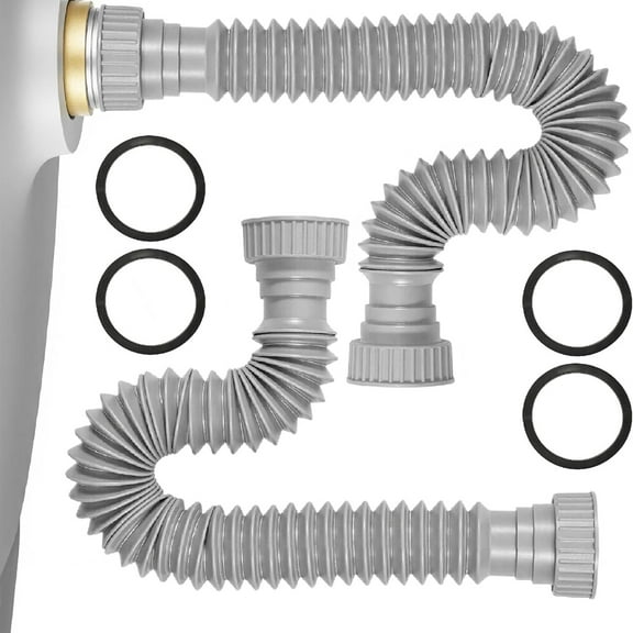 Flexible Drain Pipe set Adjustable Length P Trap Easy installs Sink Drain Pipe Pack of 2 for Bathroom Kitchen Plumbing