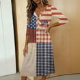 thumbnail image 6 of Summer Dresses for Women 3/4 Sleeve V-Neck Button Down Patriotic American Flag A-Line Midi 4th of July Travel Cruise Outfits with Pockets, 6 of 7