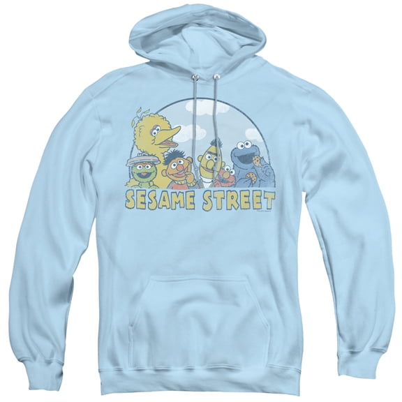 Sesame Street Sesame Group Adult Pullover Hoodie Sweatshirt Light Blue