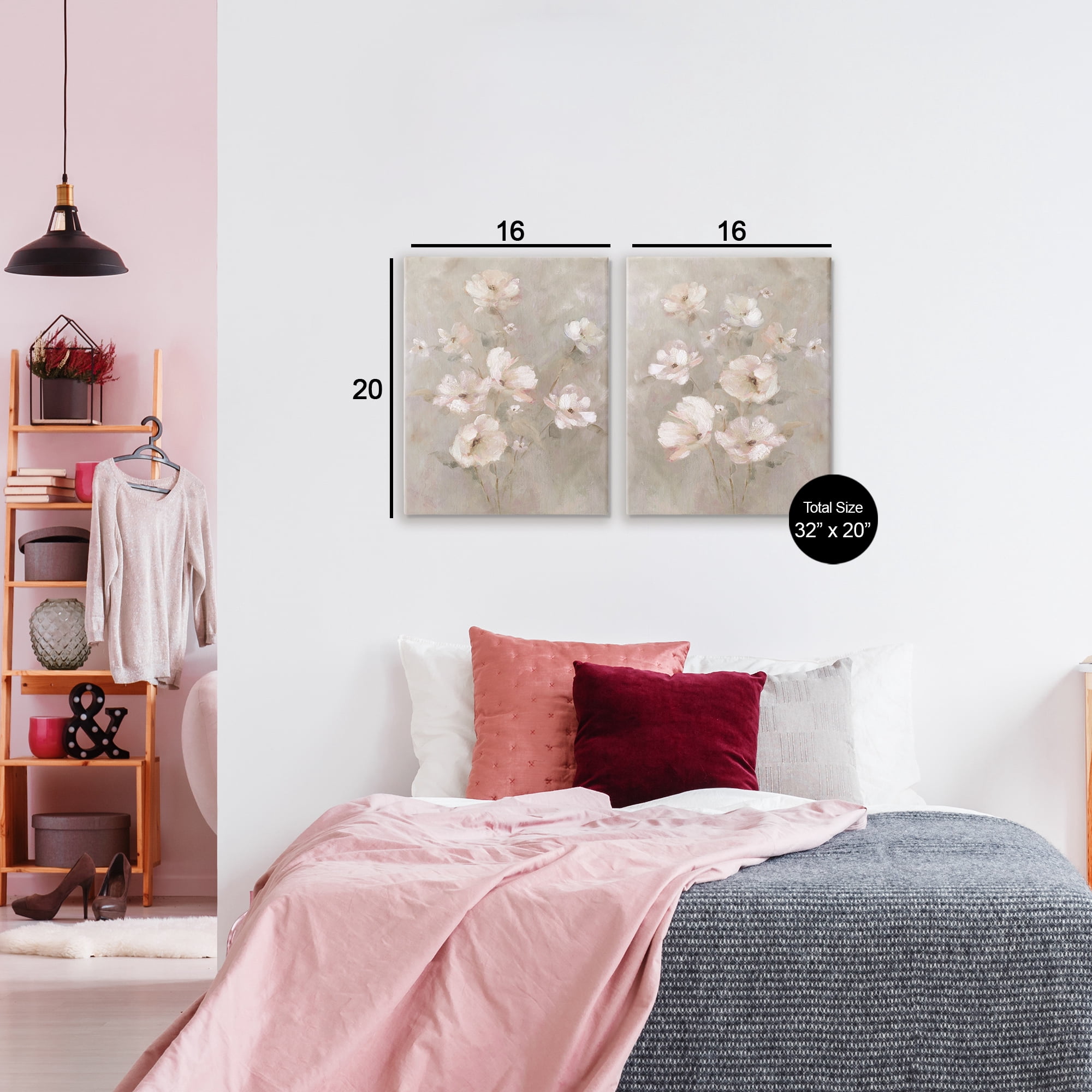 Stupell Industries Arranged Blush Blossoms 2 Piece Canvas Wall Art Set, design by Carol Robinson