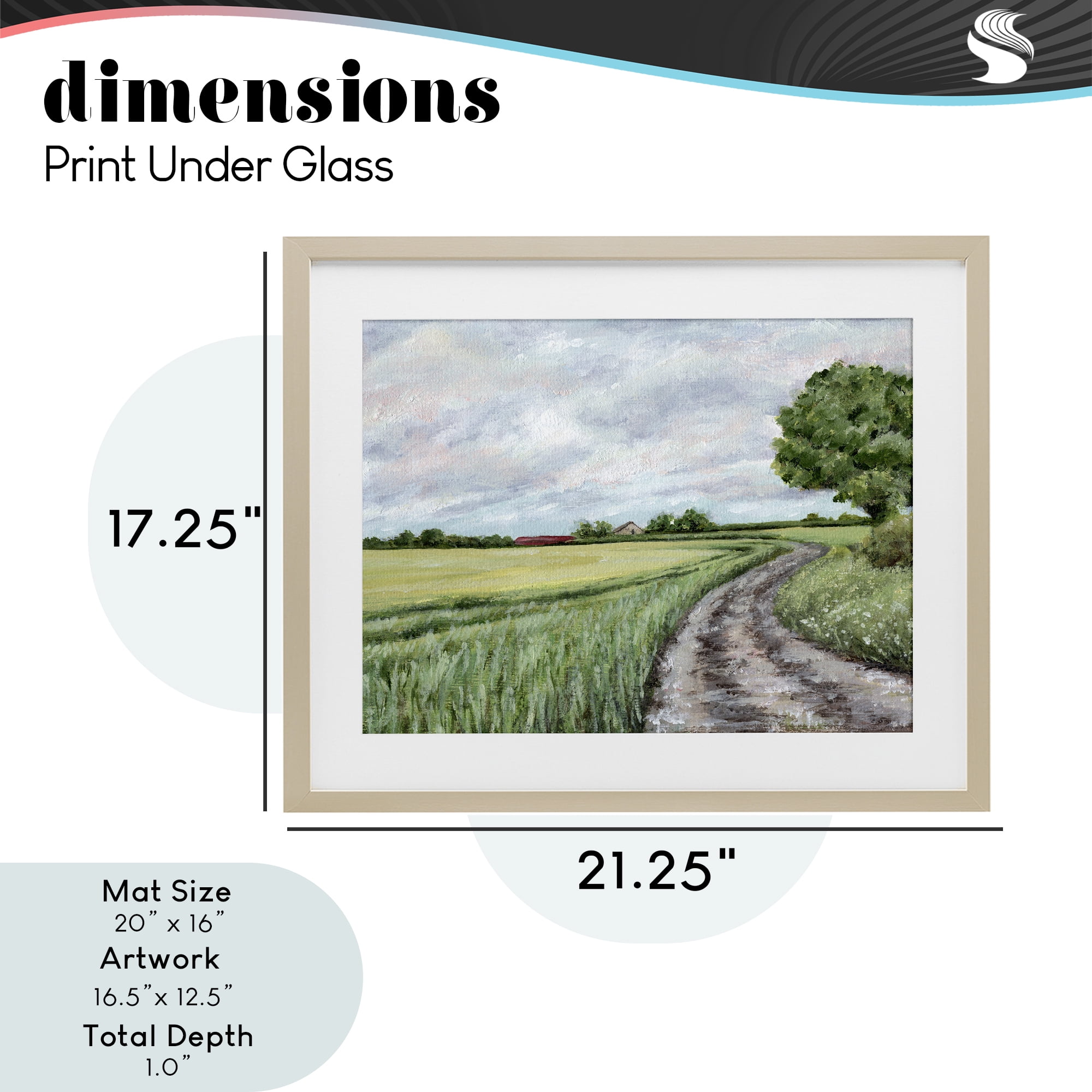 Winding Country Roads Birch Framed Print Under Glass, design by Leah Noel Art