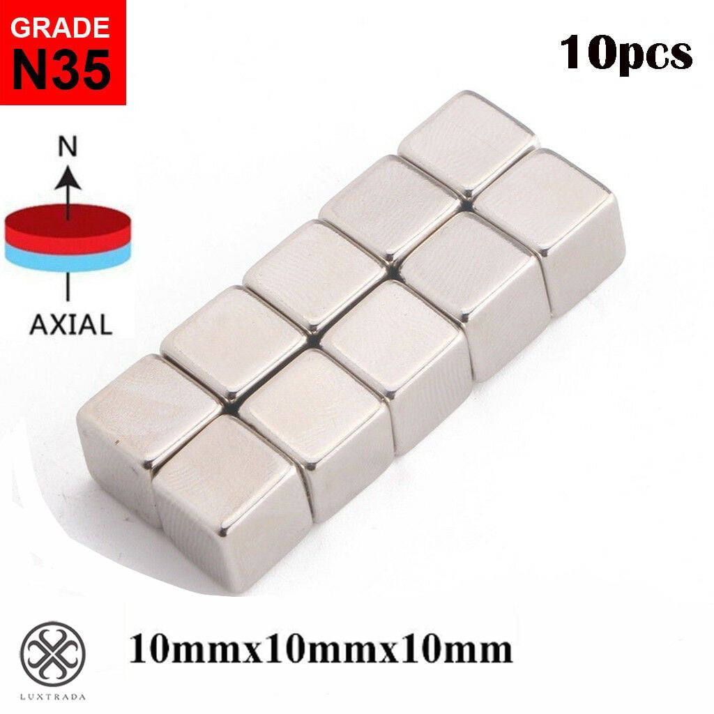 10mm x 10mm x 5mm Very Strong Glossy Neodymium Block Magnets Grade N35 