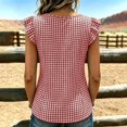 thumbnail image 5 of Miluxas Women's Gingham Plaid Sleeveless Tank Tops Button Accent V Neck Casual Loose Tunic Blouse Lightweight Summer Shirts for Daily Vacation Red, 5 of 7