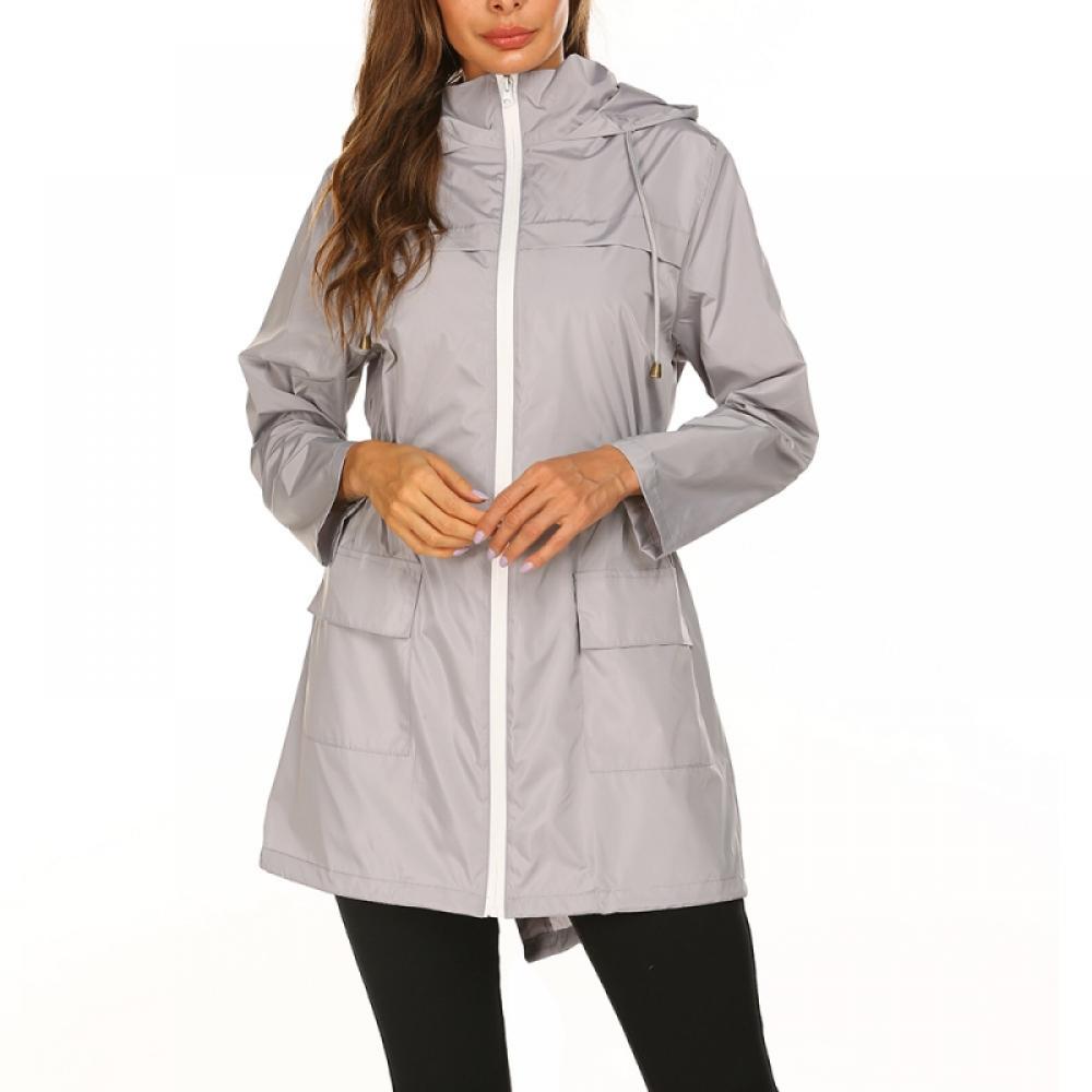 Monfince Women's Lightweight Raincoat For Women Waterproof Jacket Hooded Outdoor Hiking Jacket Long Rain Jackets Gray M - image 2 of 10