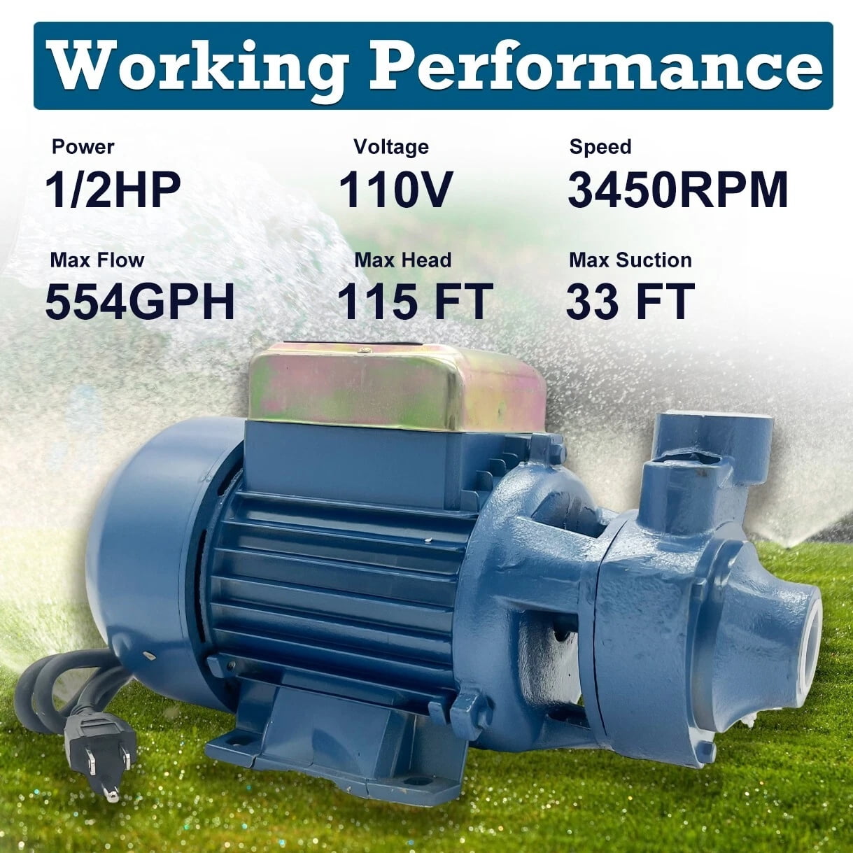 iMeshbean 1/2Hp Clear Water Pump Electric Centrifugal Self Priming Pump Industrial Farm Pool