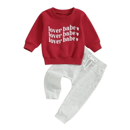 

Qtinghua 2Pcs Newborn Infant Baby Girl Boy Valentine’s Day Outfits Long Sleeve Heart Letter Embroidery Sweatshirt+Pants Clothes Red 9-12 Months