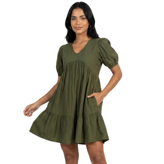 Moomaya Women’s Rayon Puff Sleeve Short Dress, Flared Casual Summer Wear