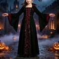 thumbnail image 3 of Gpaecead Girls Medieval Gothic Vampire Costume Dress Black Red Lace Up Bell Sleeve Gown for Theme Party Burgundy, 3 of 8