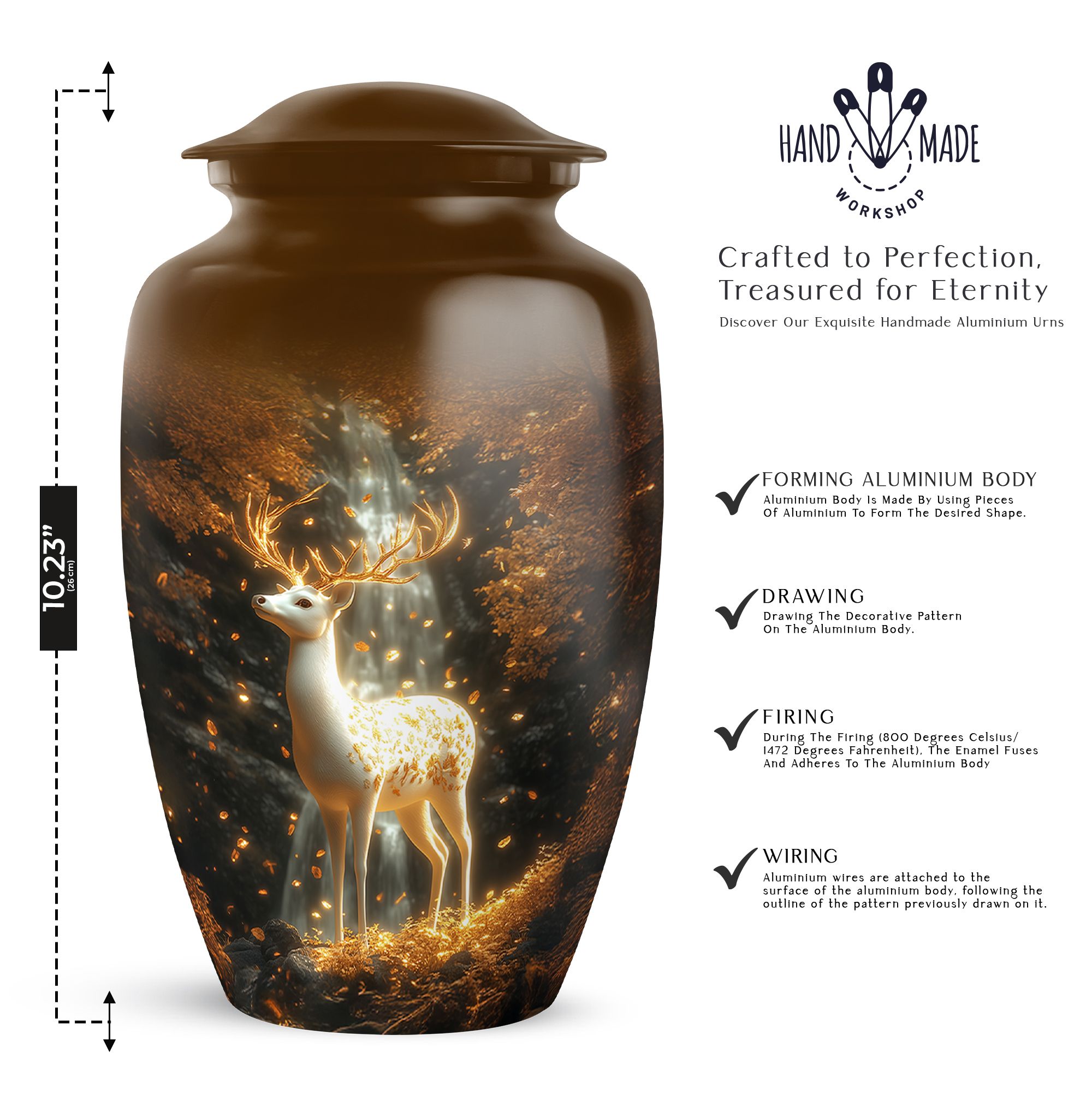 Deer Funeral Cremation Urns For Mom And Dad - Golden Mini Urns For Human Ashes Set Of 4 - Brown Keepsake Cremation Urn For Adult Men - 1 Large Burial Urn For Cremated Remains, Combo (10&3) Inch