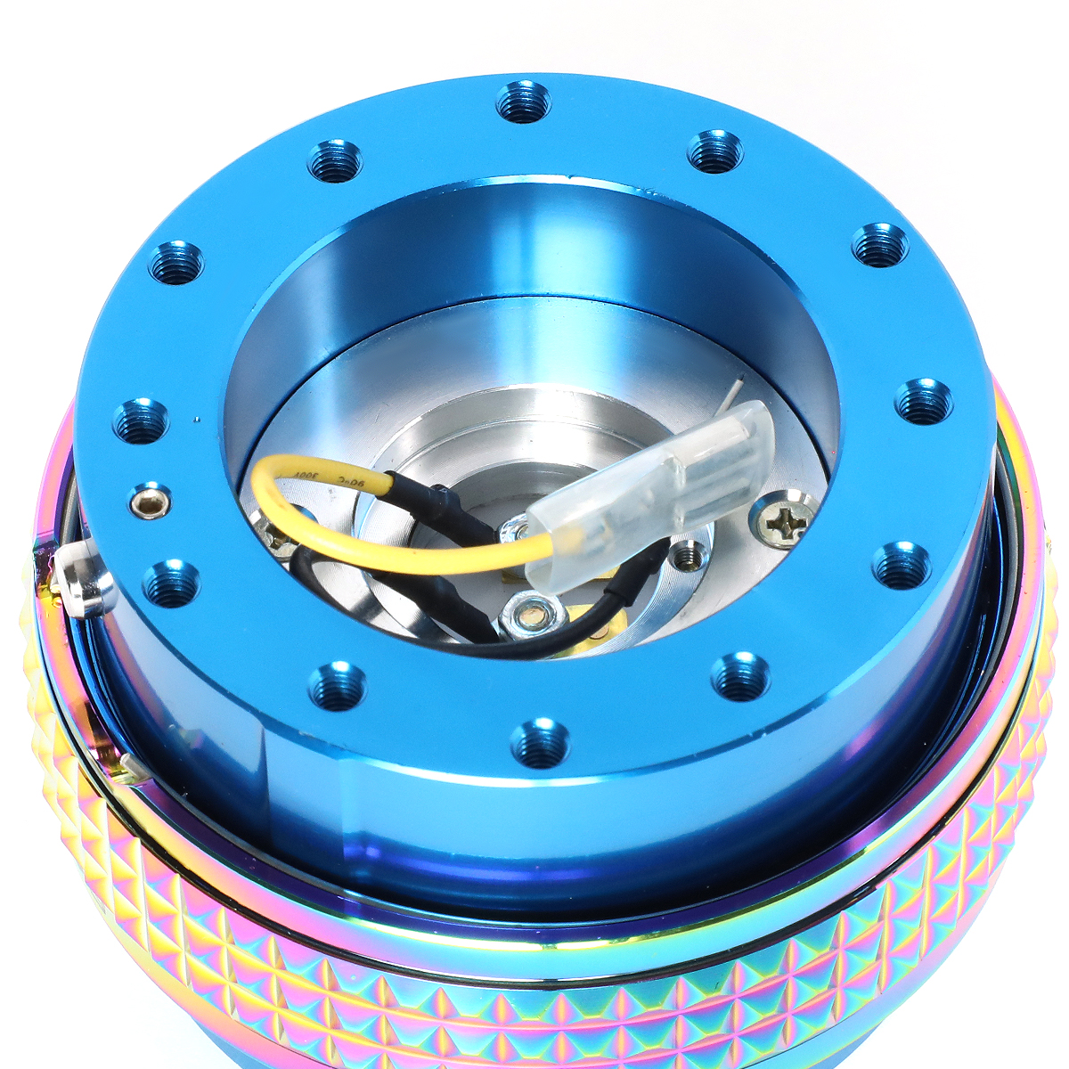 NRG Innovations Gen 2.0 Steering Wheel Quick Release Kit – Blue Body With Neo Chrome Ring (SRK-200NB/MC)