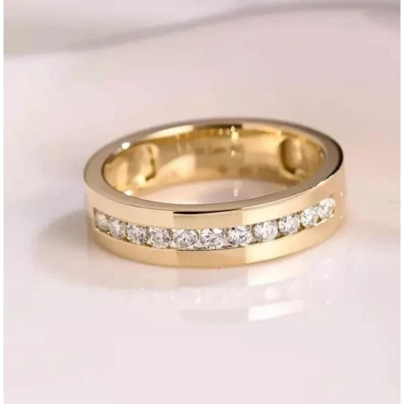 2Ct Round Cut Simulated Diamond Eternity Engagement Men's Band Ring 14K Yellow Gold Plated 925 Silver