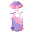 thumbnail image 3 of Baby Toddler Girls Color Block Ruffle One Piece Bathing Suit with Ruffle Sun Hat Quick Dry Beach Swim Outfit Size 1-6, 3 of 8