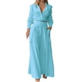 thumbnail image 2 of Baqcunre Two Piece Sets for Women Long Sleeve Shirt Top High Waist Loose Pocket Casual Pants Set 2 Pieces Womens Fashion Outfits for Women Vacation Outfits for Women Womens Clothes Blue XL, 2 of 5