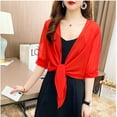 thumbnail image 6 of Women Wrap Jacket Half Sleeve Sheer Soft Chiffon Bolero Shrug Open Front Jacket Cardigan for Party Coat, 6 of 6