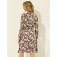 thumbnail image 4 of Allegra K Robe Midi Ceinturée à Imprimé Floral Vintage en Mousseline à Manches Longues à Col Noué pour Femme TP Rouge Foncé, 4 of 5