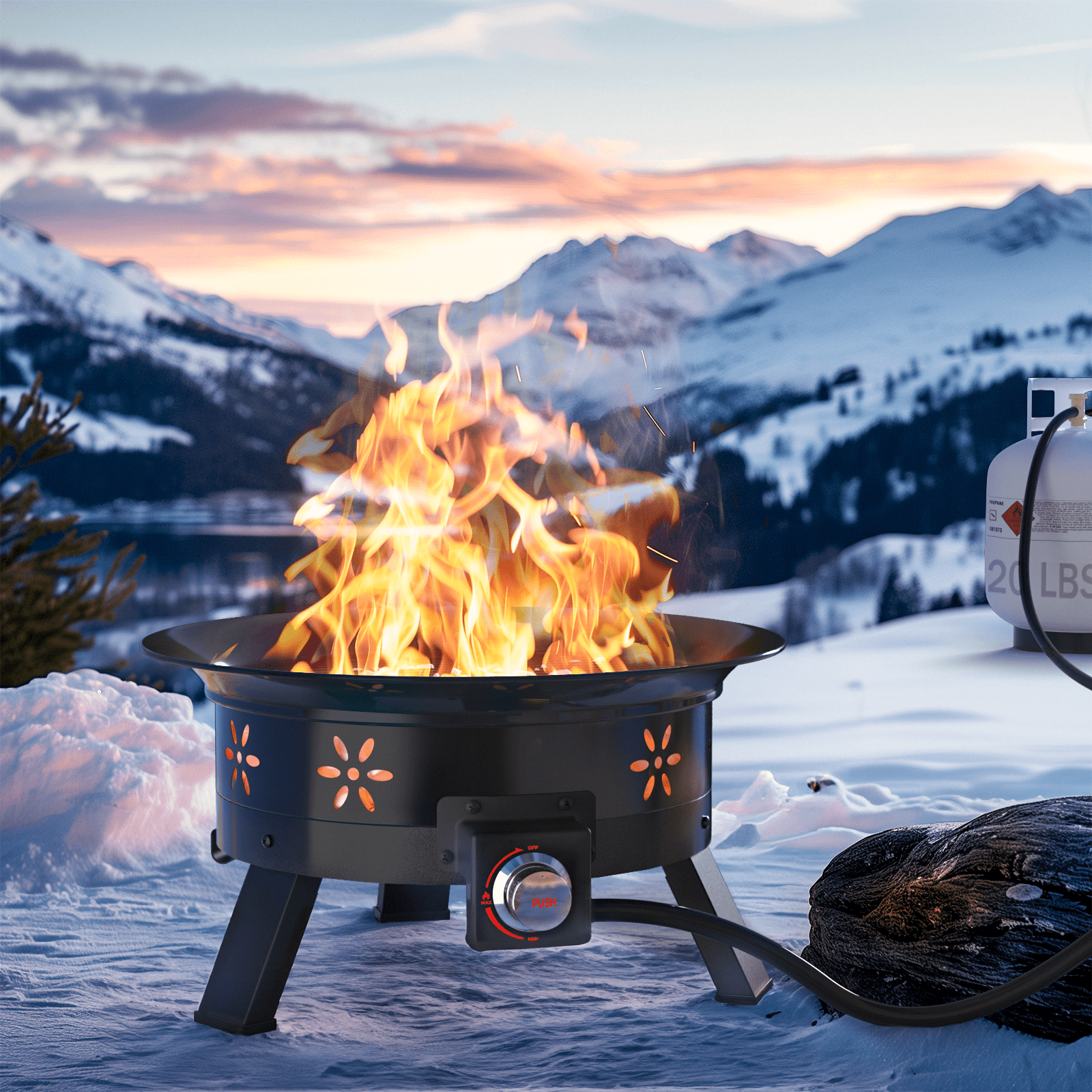 Philergo 19 inch Portable Fire Pits with Grill for Outside 58000 BTU Gas Fire Bowl with Foldable Legs & Lid & Carry Kit & Lava Rock Stone