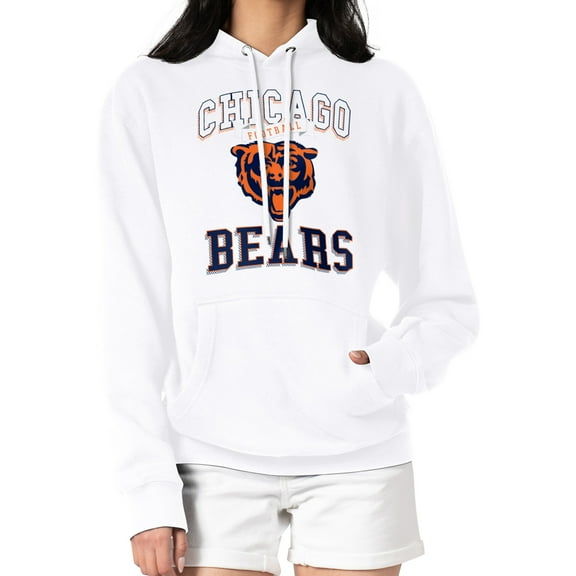 Women's G-III 4Her by Carl Banks White Chicago Bears Team Logo Graphic Fleece Tri-Blend Pullover Hoodie