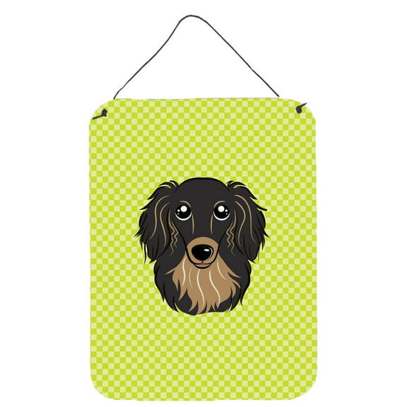 Carolines Treasures Checkerboard Lime Green Longhair Black and Tan Dachshund Wall or Door Hanging Prints 12x16