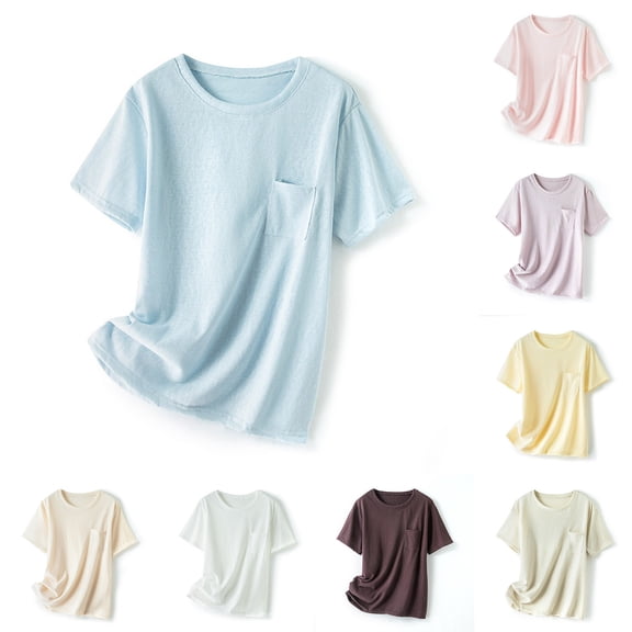 Casual Women's Loose Comfortable Cotton Short Sleeve Round Neck Blouse Shirt Top, Breathable Solid Color Tunic, Summer Fashion | CSEONE,Beige XL