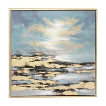 DecMode Wood Contemporary Calming Blue Abstract Framed Wall Art Décor, 39"W x 39"H