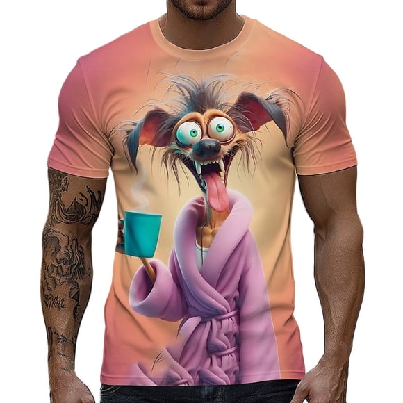 Playful Funny Old Man Animal Print Tee For – Quirky Graphic Short Sleeve Shirt For Casual Everyday Wear Men T Shirts Orange Xxl