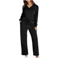 thumbnail image 2 of HAPIMO Womens 2 Piece Outfits Long Sleeve Lapel V Neck Tops Wide Leg Pants Set Casual Tracksuits Pockets Tracksuits Black XXL, 2 of 8