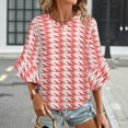 thumbnail image 3 of Aesthetic Antique Pink And White Ripple Women's V-Neck Blouse With 3/4 Ruffled Bell Sleeves Casual Top Ladies Blouses, 3 of 7