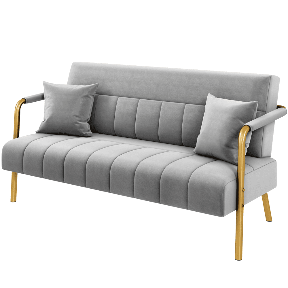 Renwick 56.5'' W Modern Upholstered Sofa Couch with 2 Pillows, Light Gray