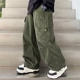thumbnail image 6 of EnJoCho Boys Baggy Cargo Pants Elastic Waist Drawstring Cuff Pockets Wide Leg Athletic Pants Open Bottom Trousers Y2𝗄 Streetwear Boys Athletic Cargo Pants for Back -to-School, 6 of 9