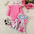 thumbnail image 4 of RMGVDSD Baby Girl Clothes Toddler Girls Long Sleeve Easter Romper Bodysuit Floral Print Flare Pants Headbands 3 Piece Outfits Cute Clothing 3-6 Months, 4 of 6