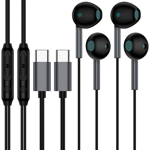 Usb C Headphones Wired,2PACK Type C Wired Earphones in-Ear with Mic Microphone Noise Canceling Volume Control for iPhone 15 Headphones Wired Earbuds Type C Headphone for Android,iPad,Usb-C Devices