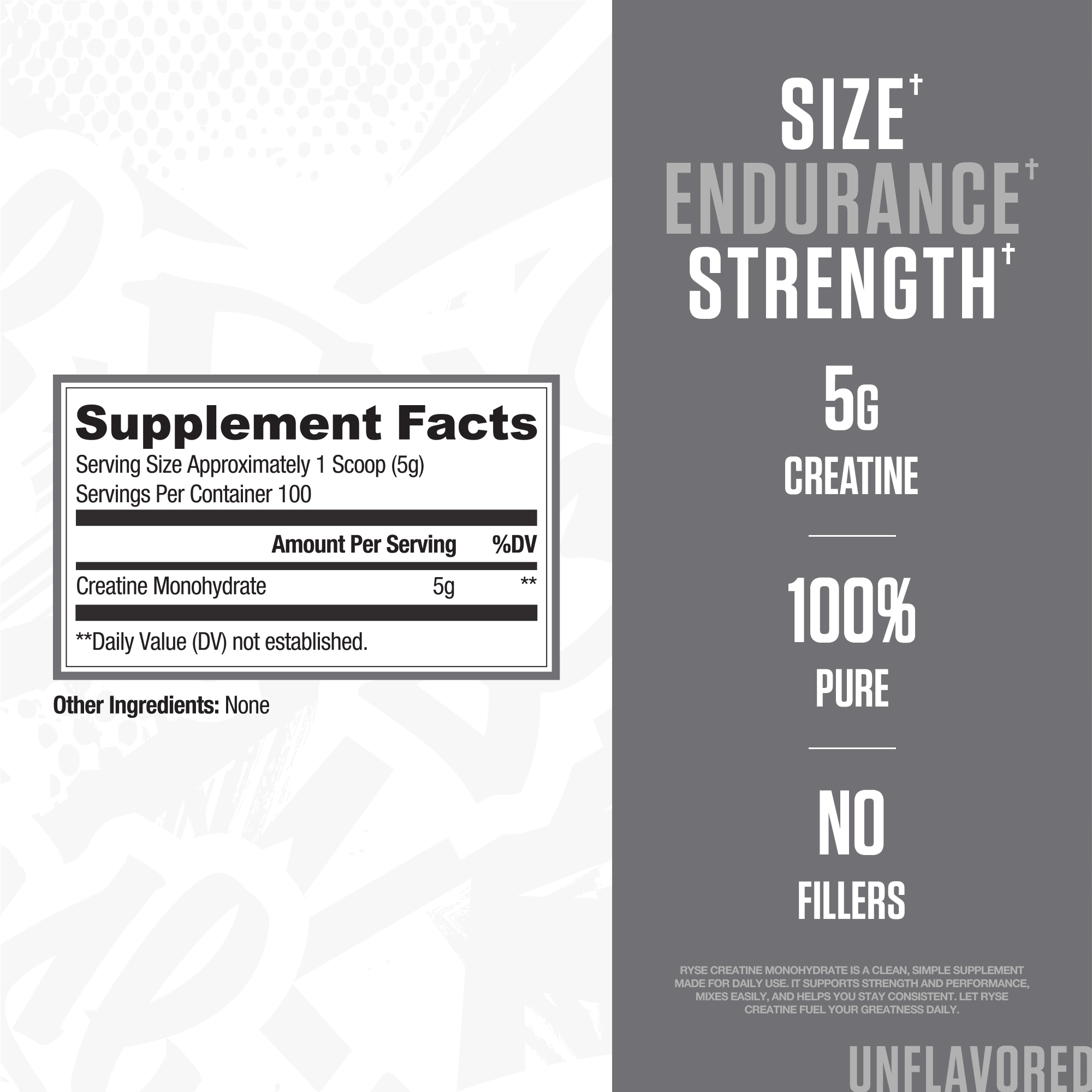 RYSE Creatine Monohydrate Micronized Powder - Unflavored - 100 Servings