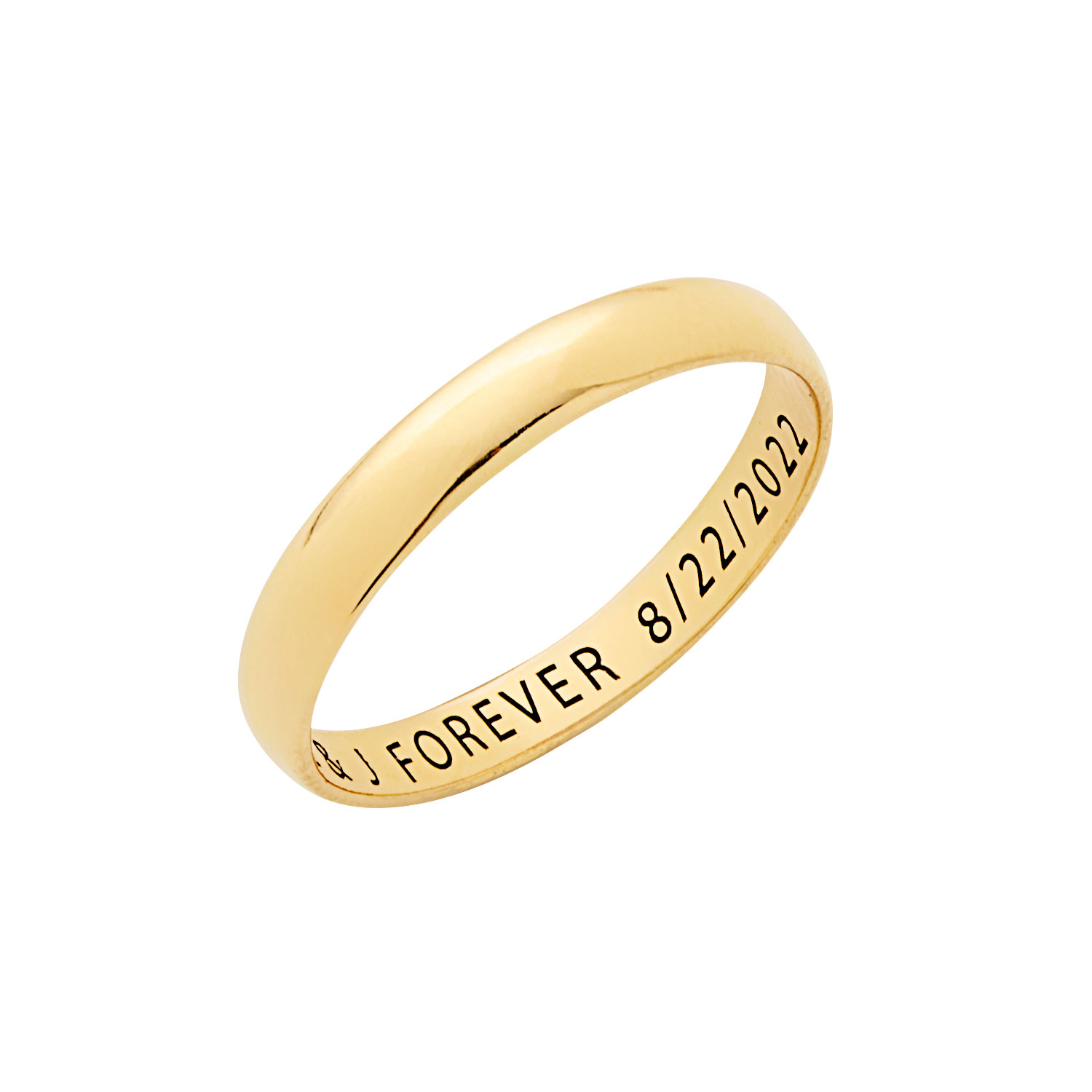 Vow & Forever Personalized Planet Bridal 14K Gold over Sterling Silver Inside Engraved Slim Wedding Band (3mm) ,Women's