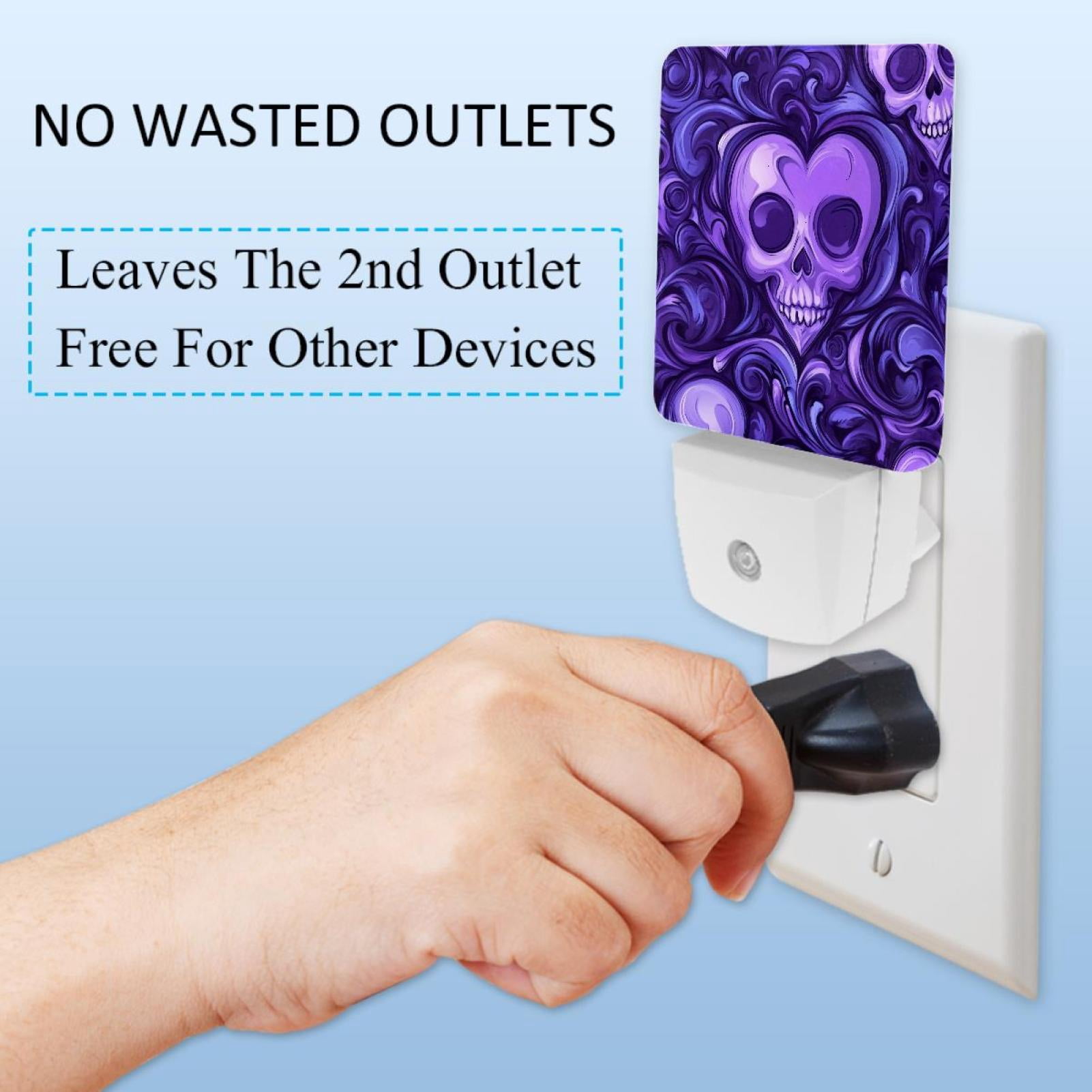 PhooArto Purple Love Heart and Skull Patterns Plug in LED Night Light Auto Sensor Dusk to Dawn Decorative Night for Bedroom, Bathroom, Kitchen, Hallway, Stairs, Baby's Room, Energy Saving