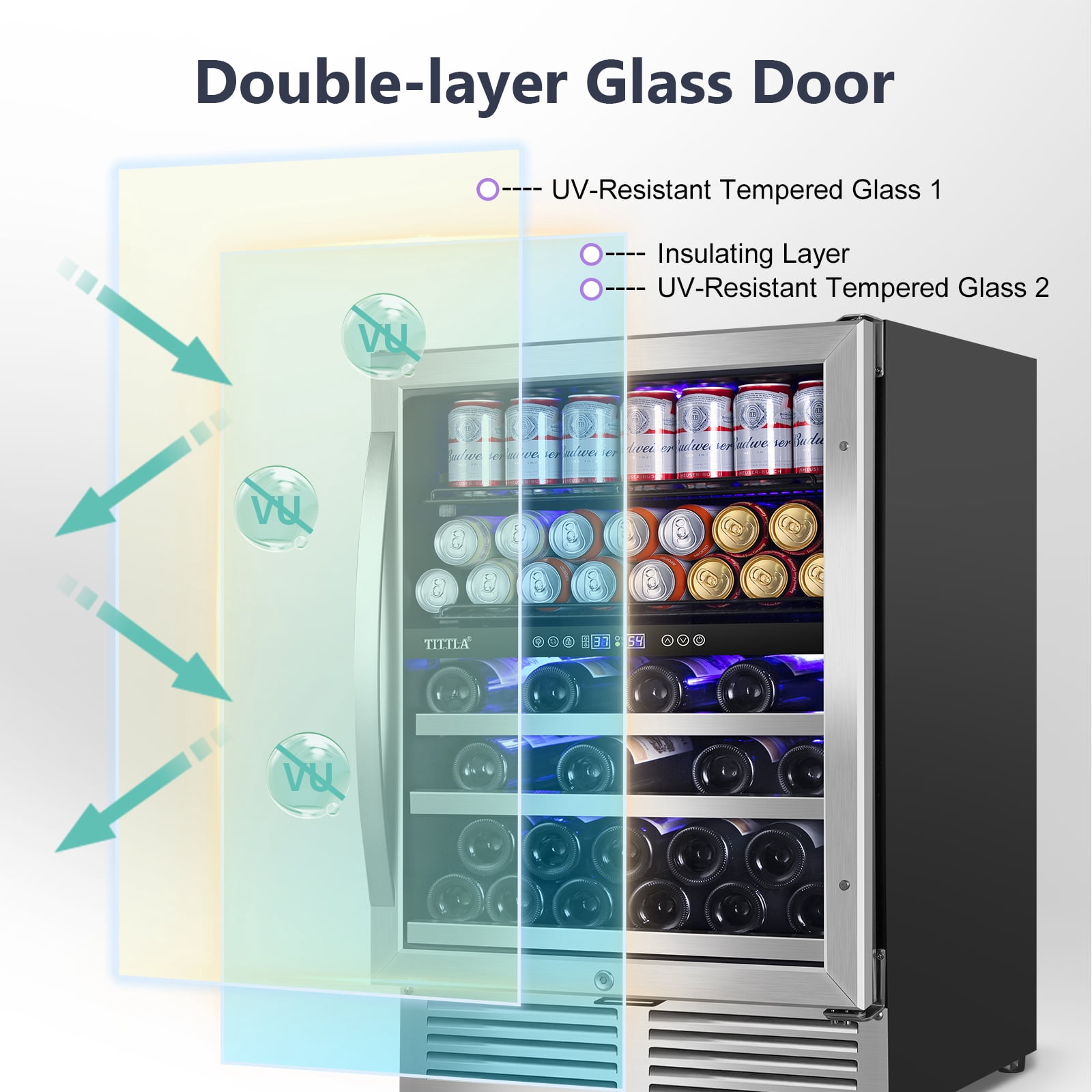 Tittla 24 Inch Beverage Refrigerator,Dual Zone Built in Wine Cooler Fridge ,27-Wine Bottles and 84-Cans