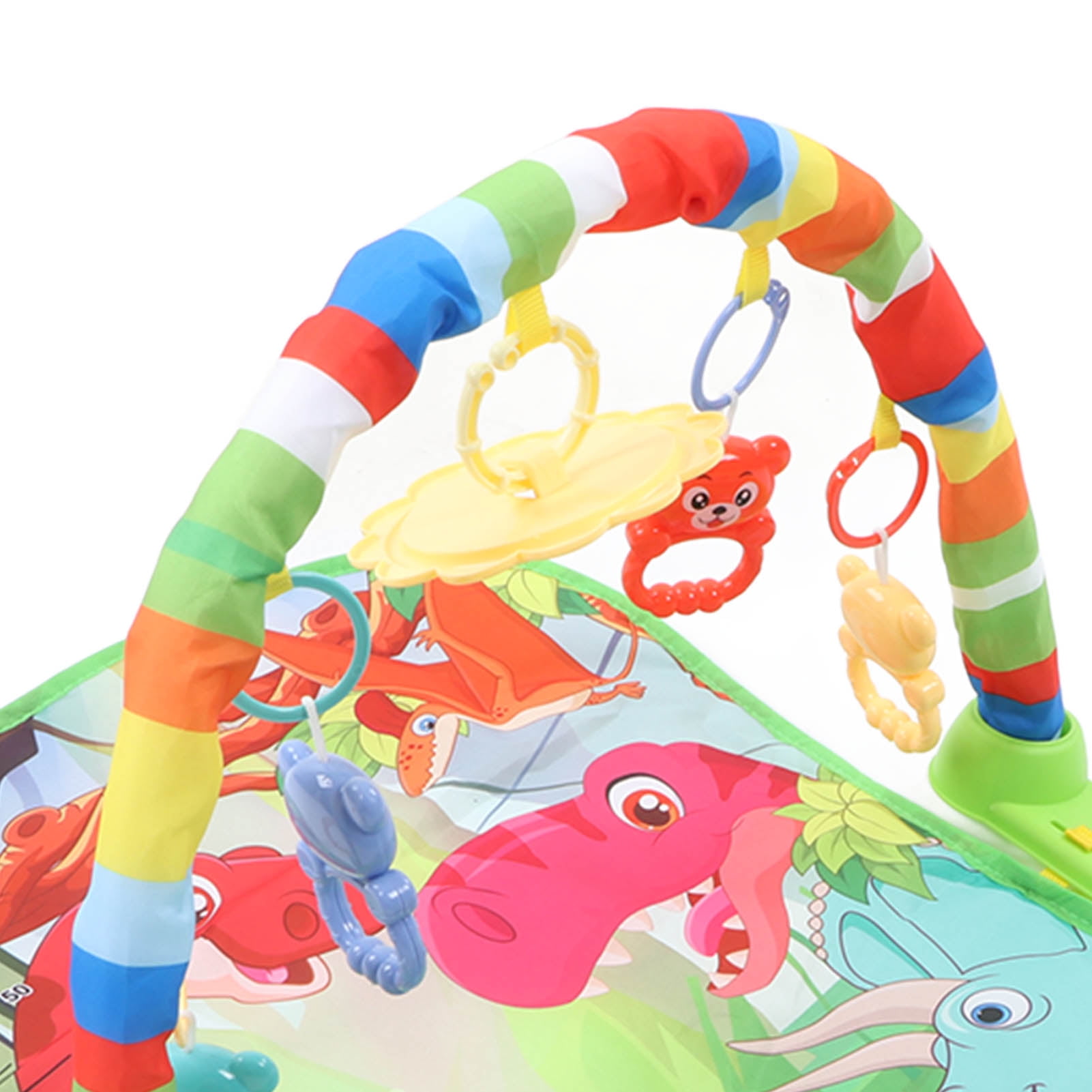 YAHHU Newborn Baby Gym Play Mat with Musical Pedal Piano, Infant Sensory Activity Center with Hanging Toys & Mirror, Dinosaur Pattern Green (29.13 in / 74 cm)