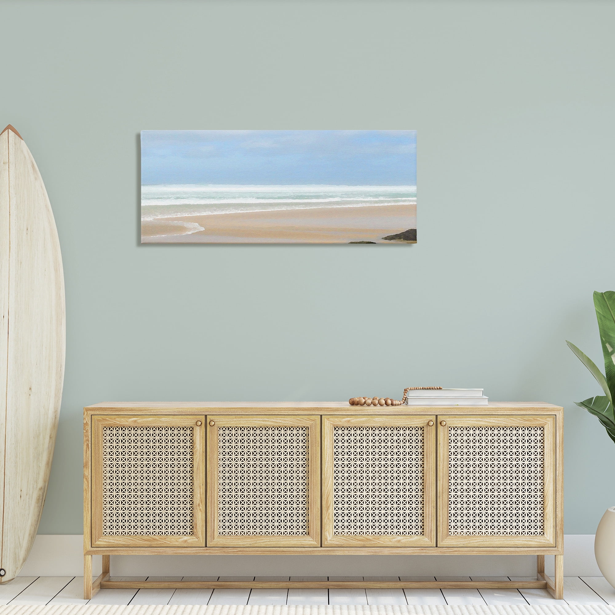 Stupell Industries Panoramic Abstract Shoreline Landscape Painting Gallery Wrapped Canvas Art Print Wall Art, 48 x 20