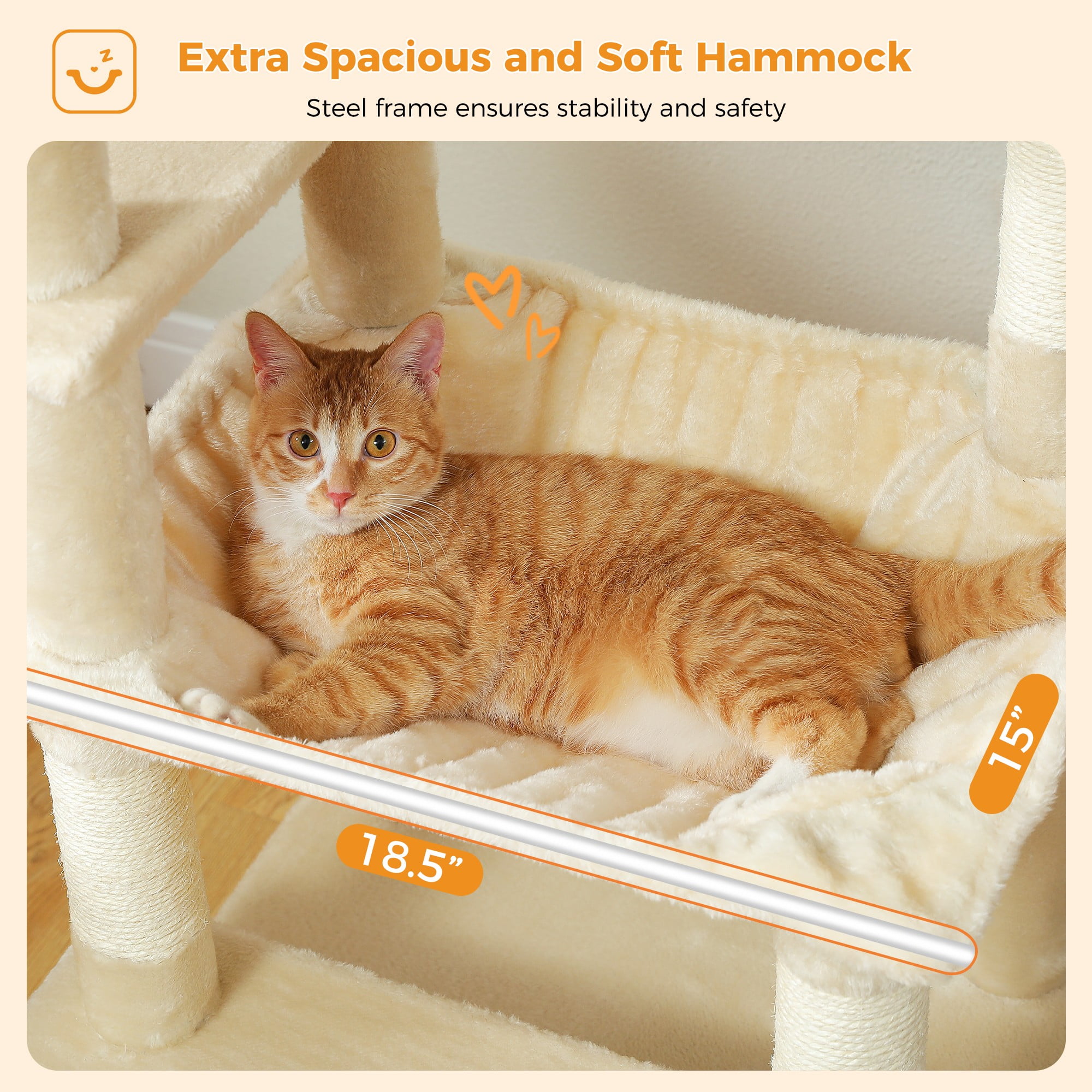 resenkos 64" Modern Cat Tree Tower for Indoor Cats, Cat Condo with Sisal Scratching Post, Hammock and Top Perch, Beige