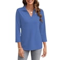 thumbnail image 4 of SWQZVT Women's V Neck Polo Shirt 3/4 Sleeve Collared Casual Business Top Loose Fit Summer Blouse, 4 of 7
