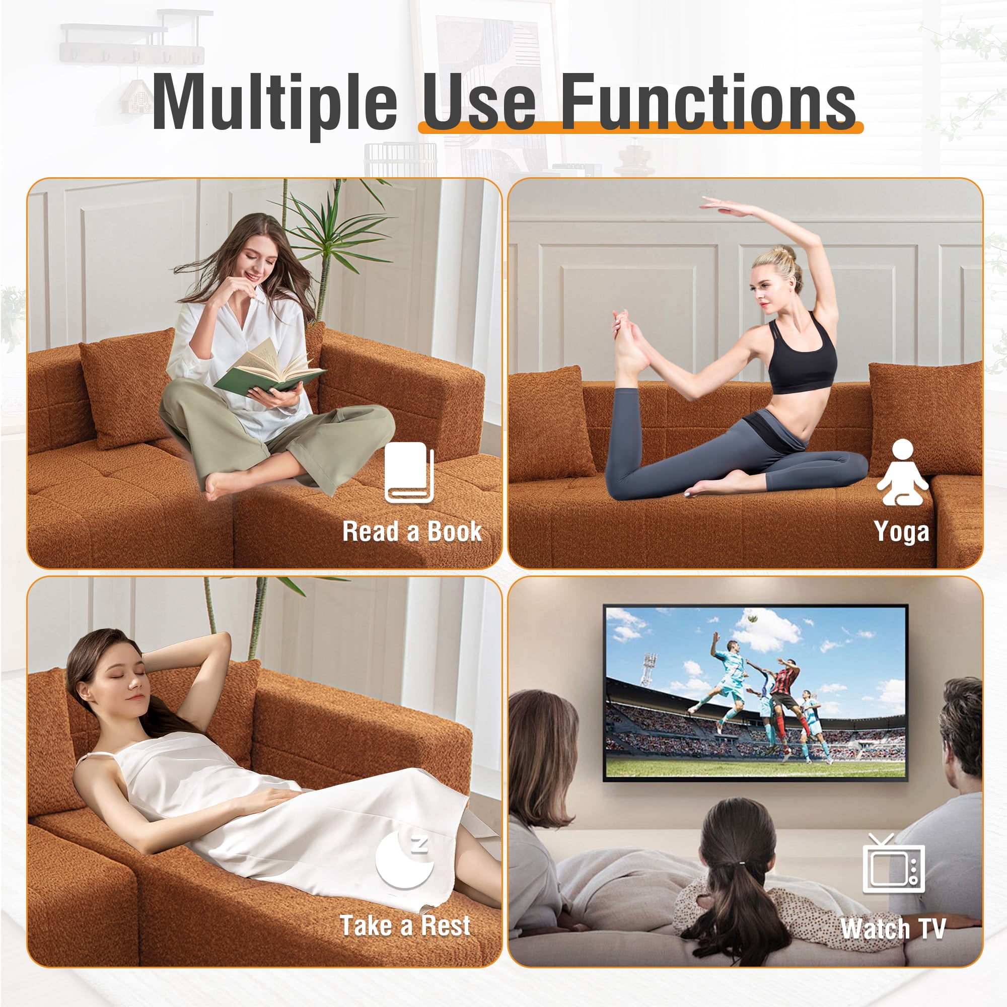 MOONMISS 105.5" Polyester Upholstered Modular Oversized L-Shaped Comfy Sectional Compressed Sofa-Brown