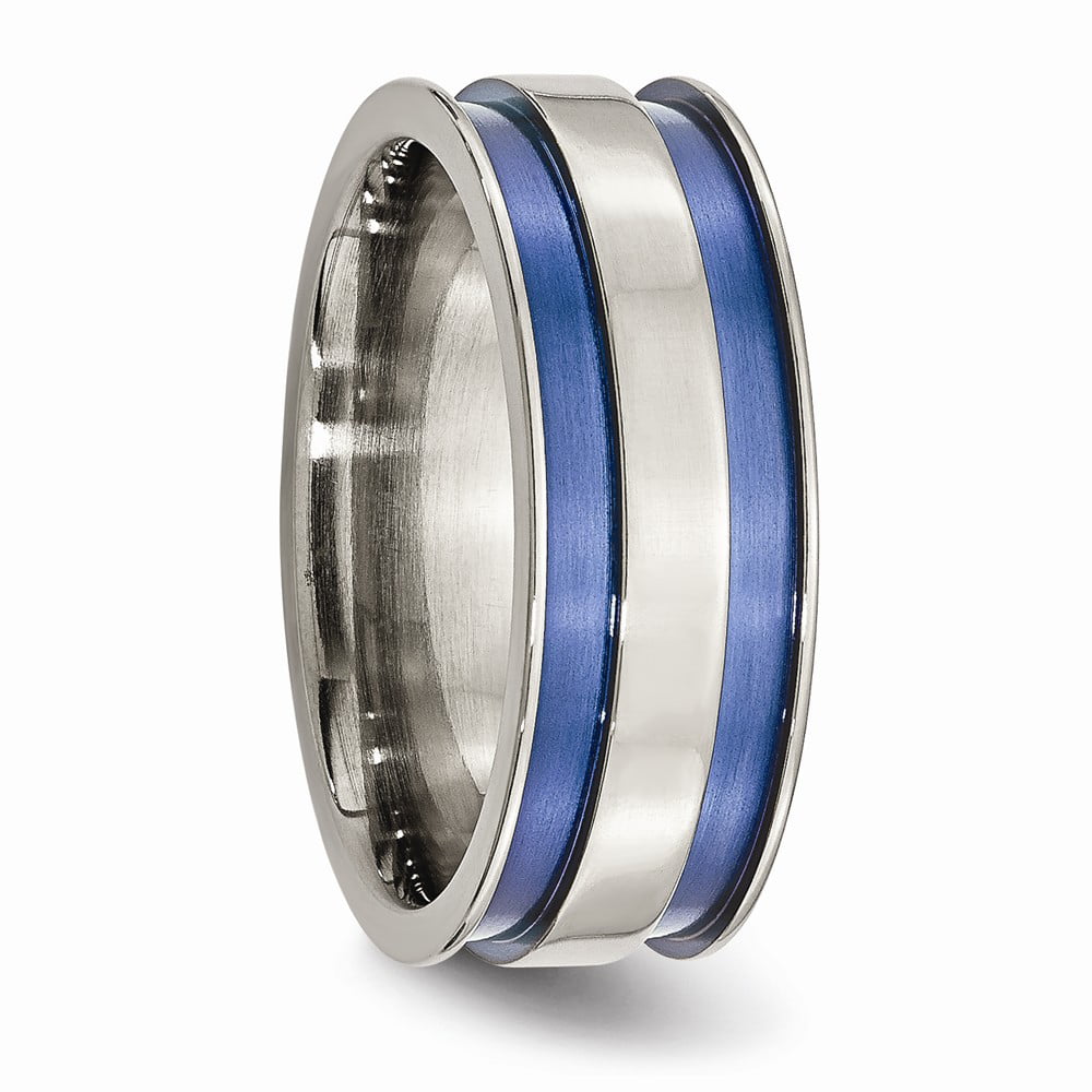 10 11 12.5 7 7.5 8 8.5 9 9.5 Ring Size Options Titanium Anodized Engravable with Blue Double Groove 8.5mm Polished Band Ring Jewelry Gifts for Women